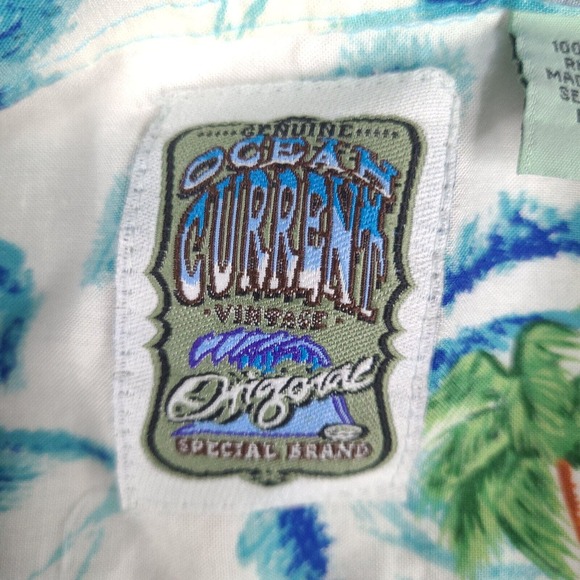Vintage Ocean Current‎ Hawaiian Shirt Mens Large White Blue Button Short Sleeve - Picture 6 of 14